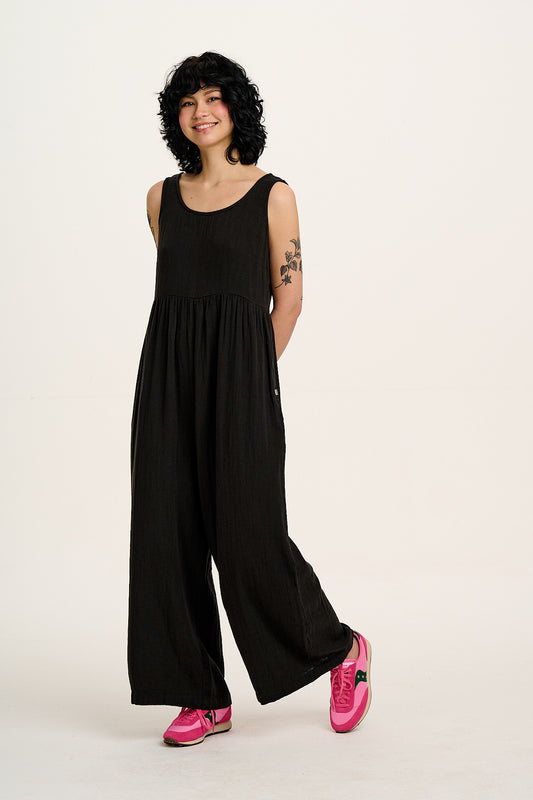 Bellamy - Wide Leg Cotton Jumpsuit in Black