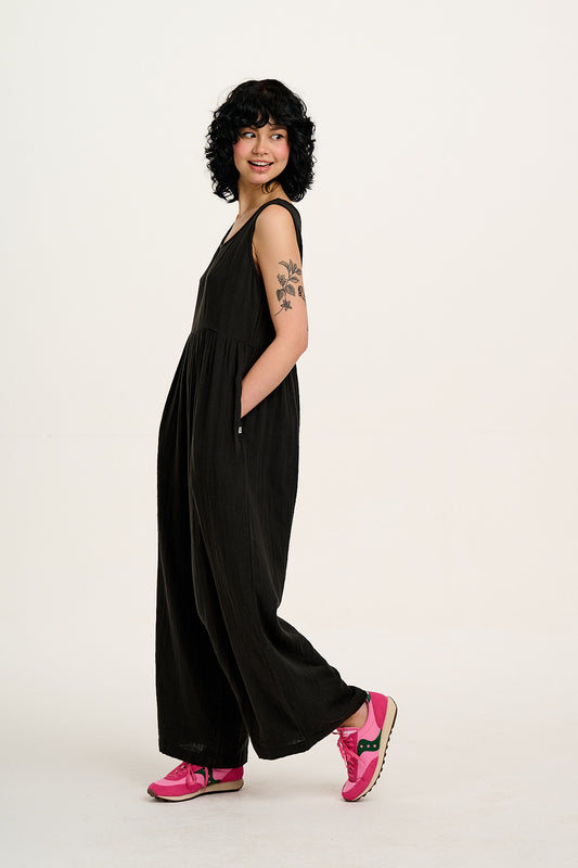 Bellamy - Wide Leg Cotton Jumpsuit in Black