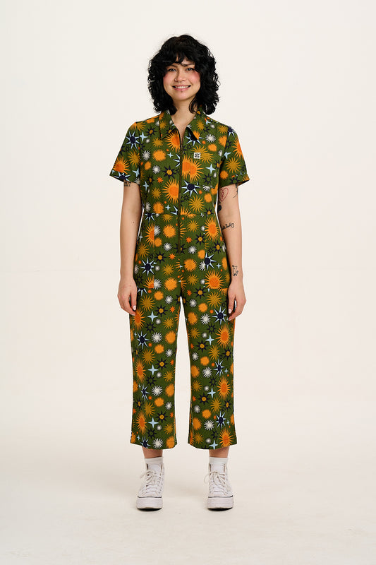 Ragan - Cotton Jumpsuit in Green Ember Print