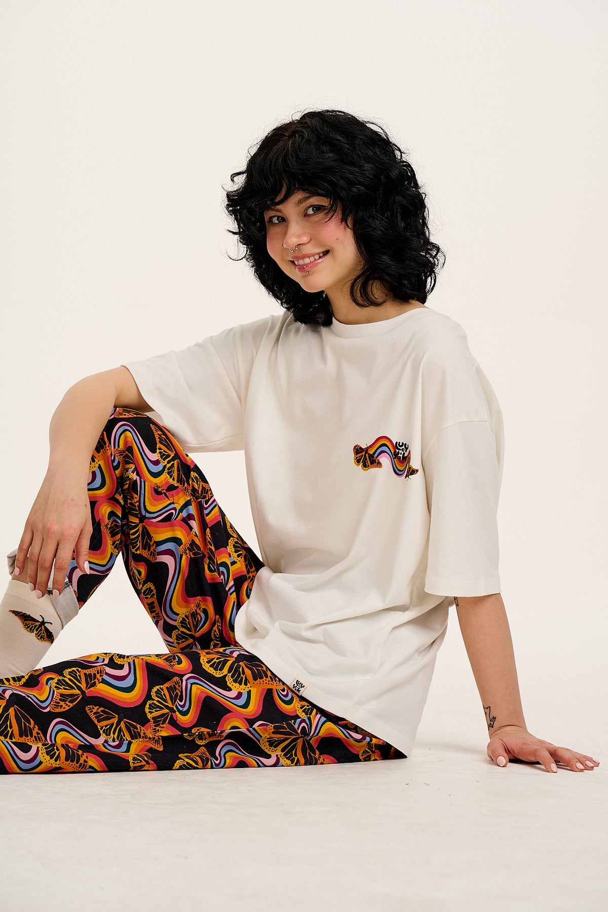 L.E Benny - Oversized Cotton T-Shirt in VIP Butterfly Rainbow
