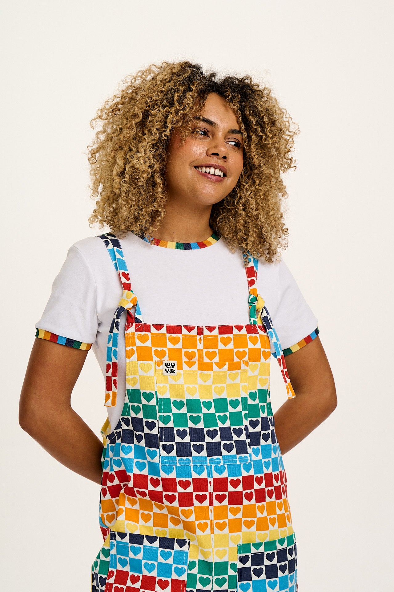 Maya - Cotton Tee in White Rainbow Print