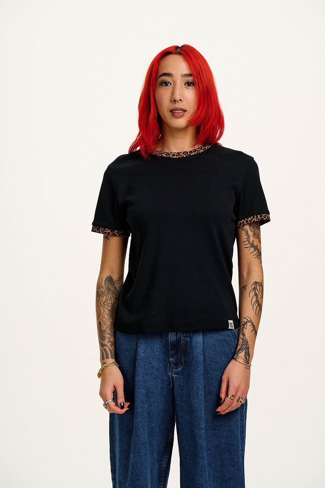 Maya - Cotton Tee in Black Leopard Print