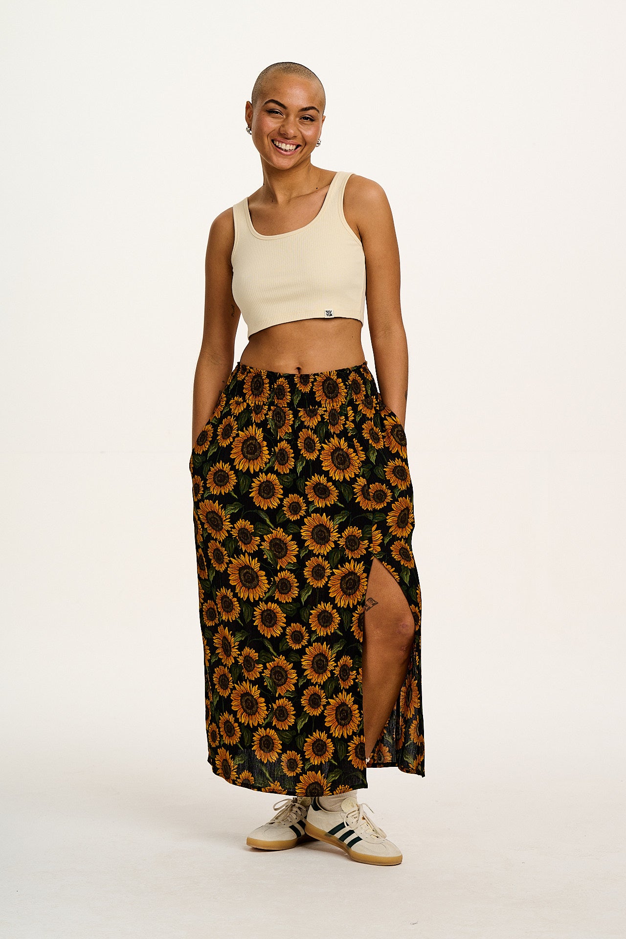 Poppy - Elasticated Waist Skirt in Sunflowers Print