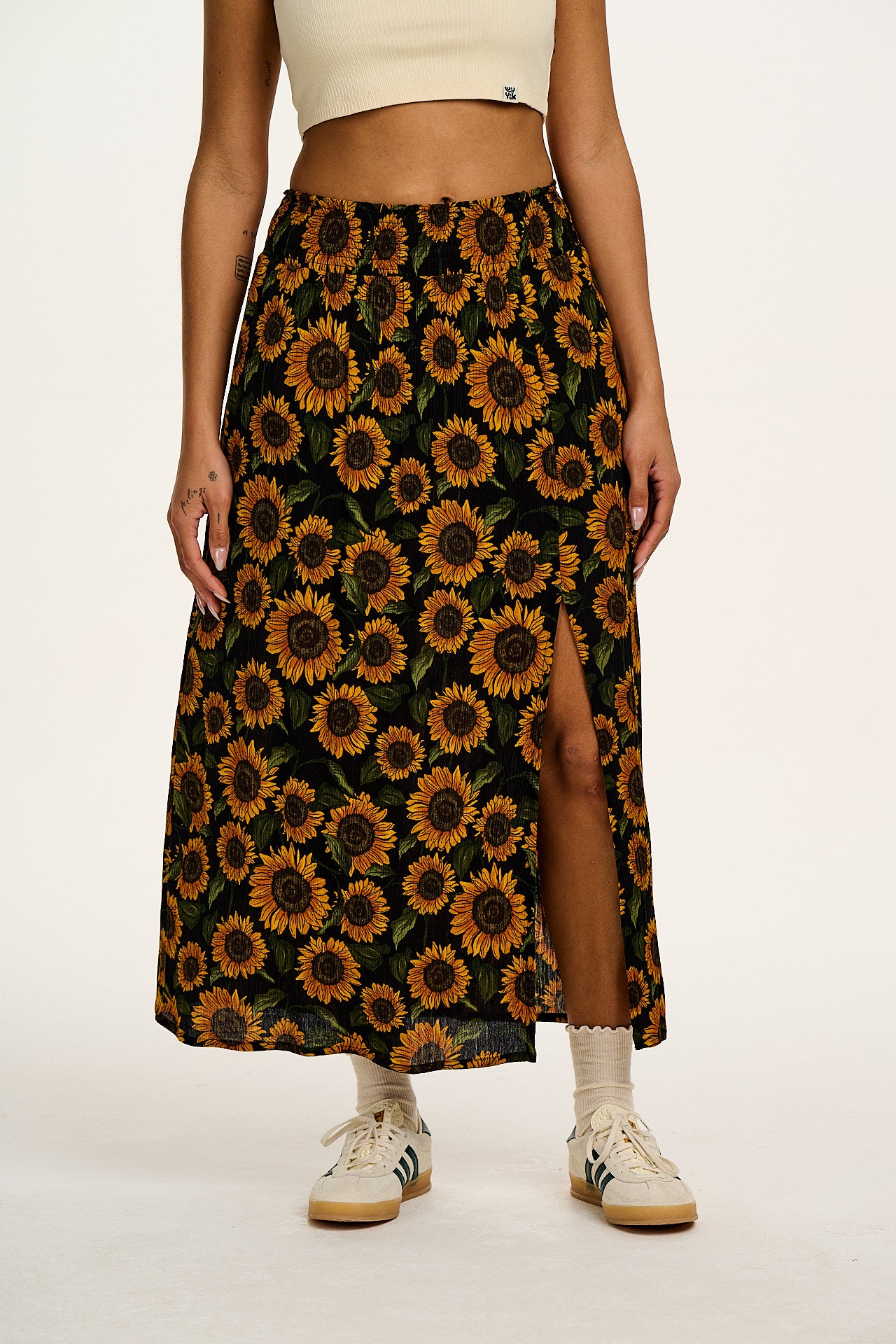 Poppy - Elasticated Waist Skirt in Sunflowers Print