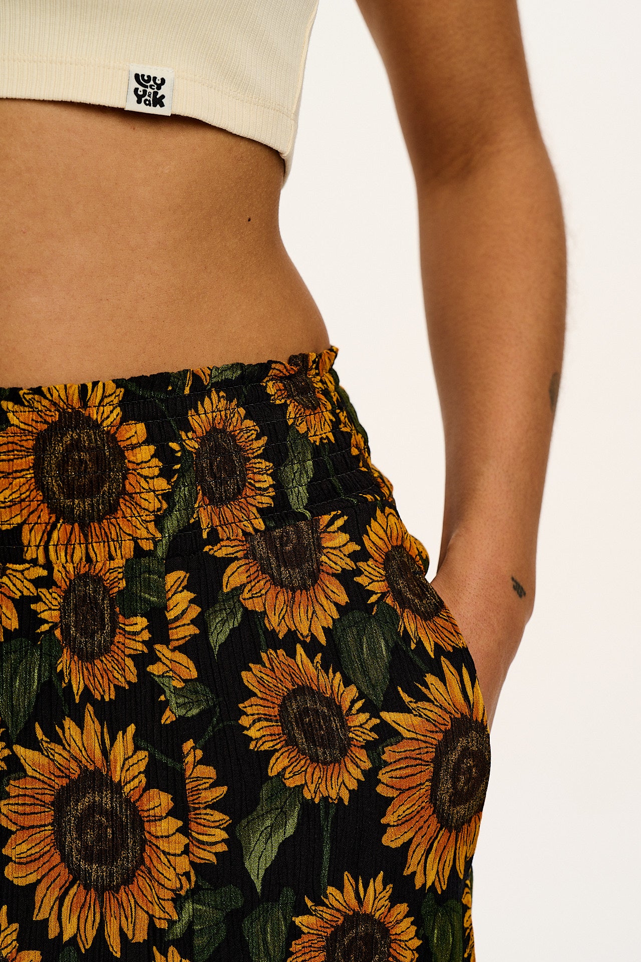 Poppy - Elasticated Waist Skirt in Sunflowers Print