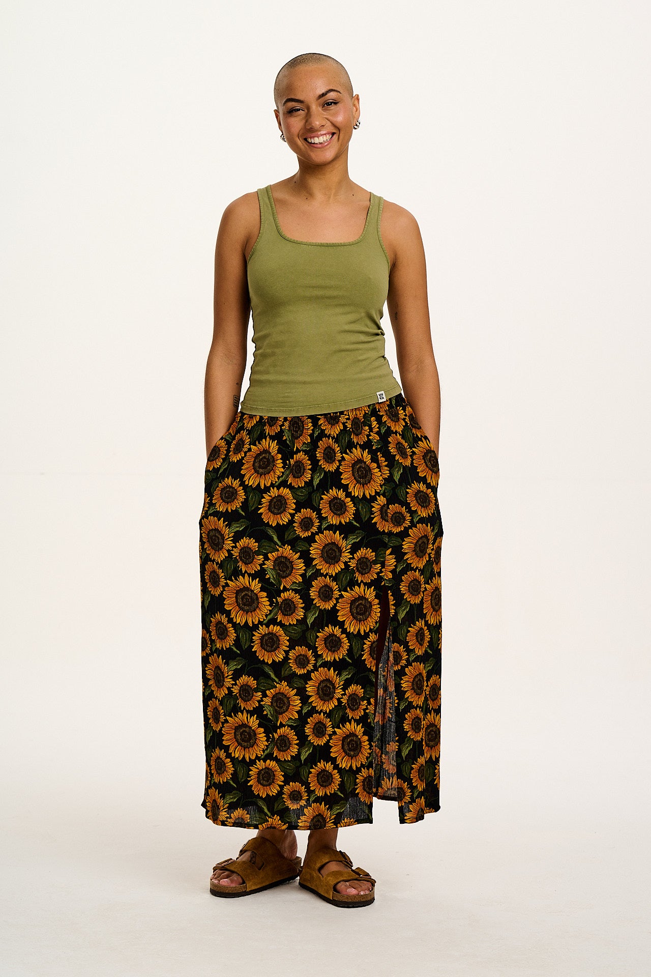 Poppy - Elasticated Waist Skirt in Sunflowers Print