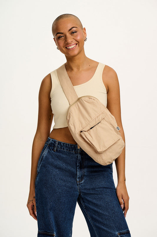 Dora - Cotton Crossbody Backpack in Beige