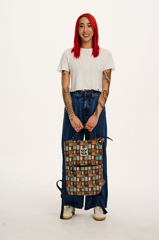 Dylan - Cotton Backpack in Navy Nova Print