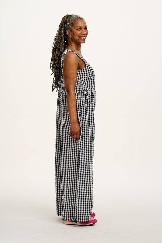 Bellamy - Wide Leg Cotton Jumpsuit in Black & White Gingham