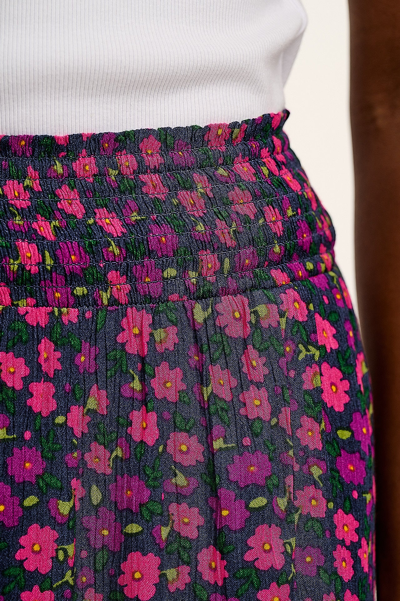 Poppy - Elasticated Waist Skirt in Purple Ditsy Floral Print