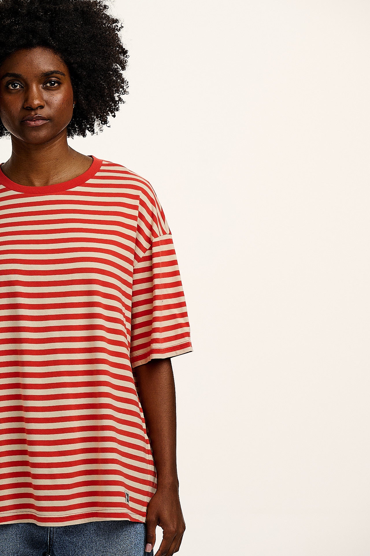 Benny - Oversized Cotton T-Shirt in Red Stripe