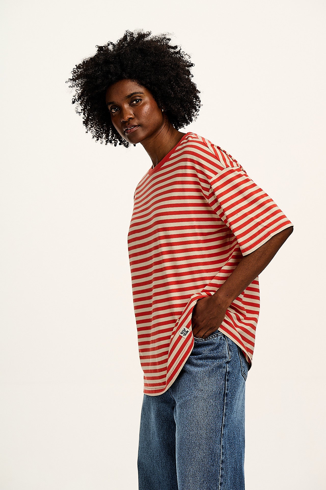 Benny - Oversized Cotton T-Shirt in Red Stripe