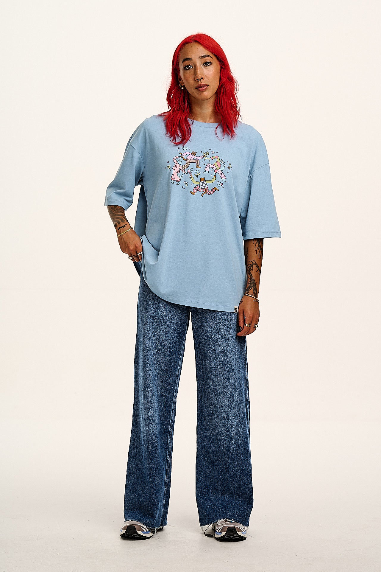 Benny - Oversized Cotton T-Shirt in Matisse Cats Print