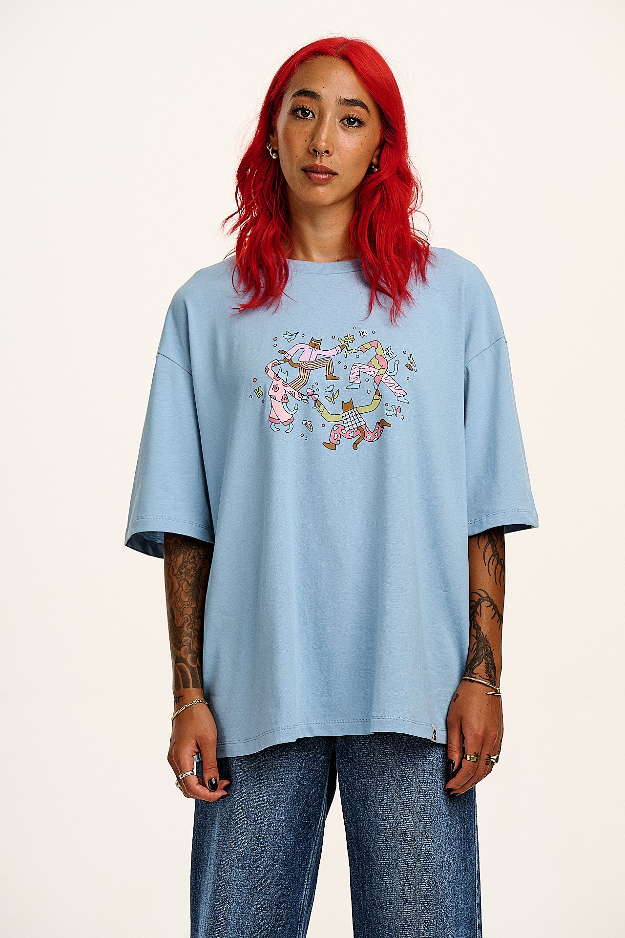 Benny - Oversized Cotton T-Shirt in Matisse Cats Print