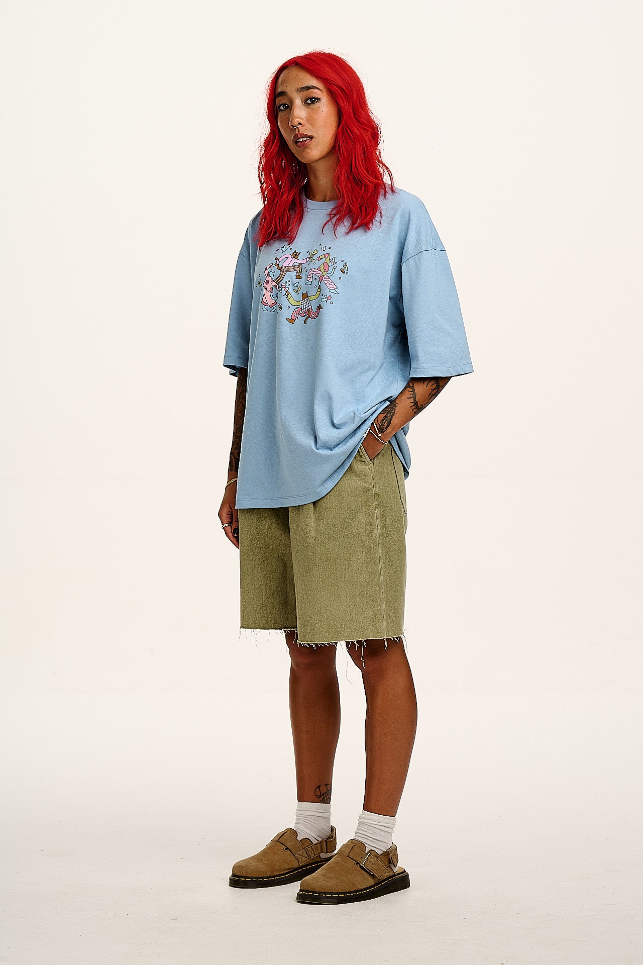 Benny - Oversized Cotton T-Shirt in Matisse Cats Print