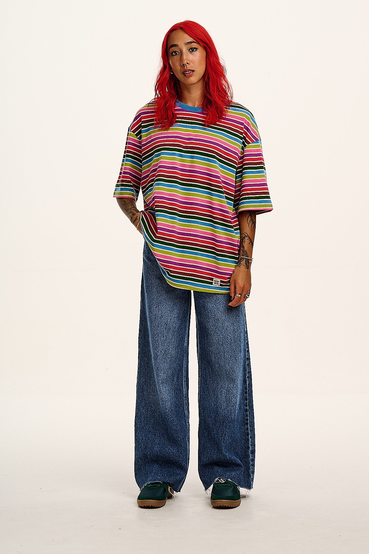 Benny - Oversized Cotton T-Shirt in Rainbow Stripe