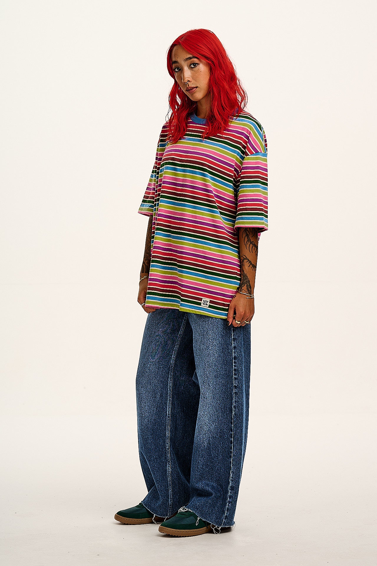 Benny - Oversized Cotton T-Shirt in Rainbow Stripe