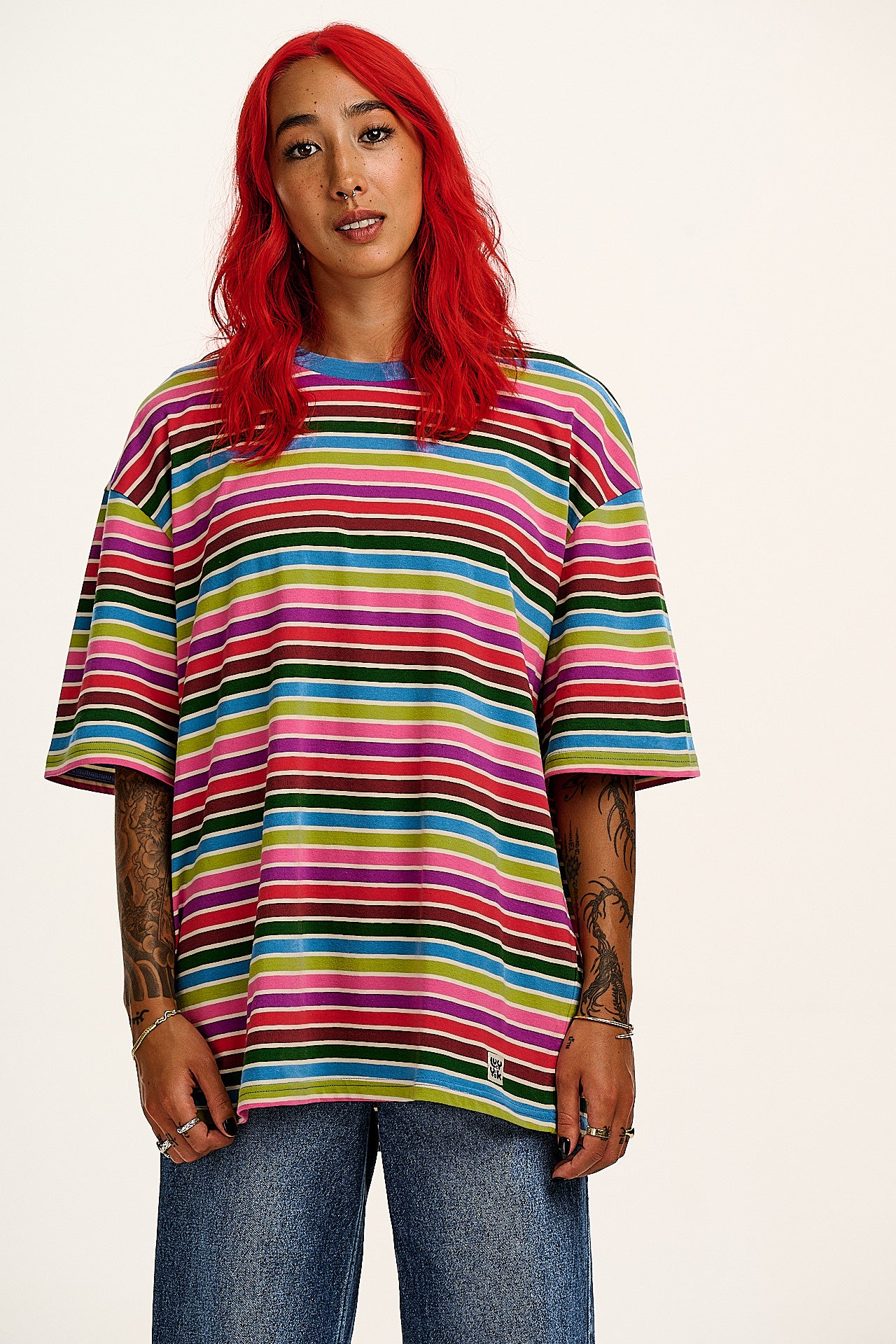Benny - Oversized Cotton T-Shirt in Rainbow Stripe