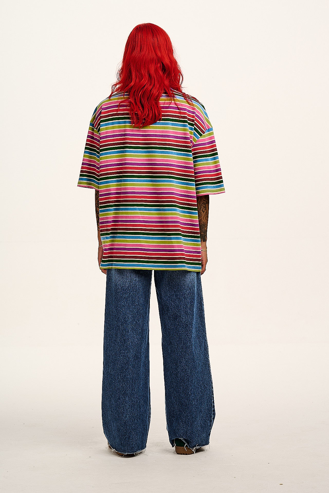 Benny - Oversized Cotton T-Shirt in Rainbow Stripe