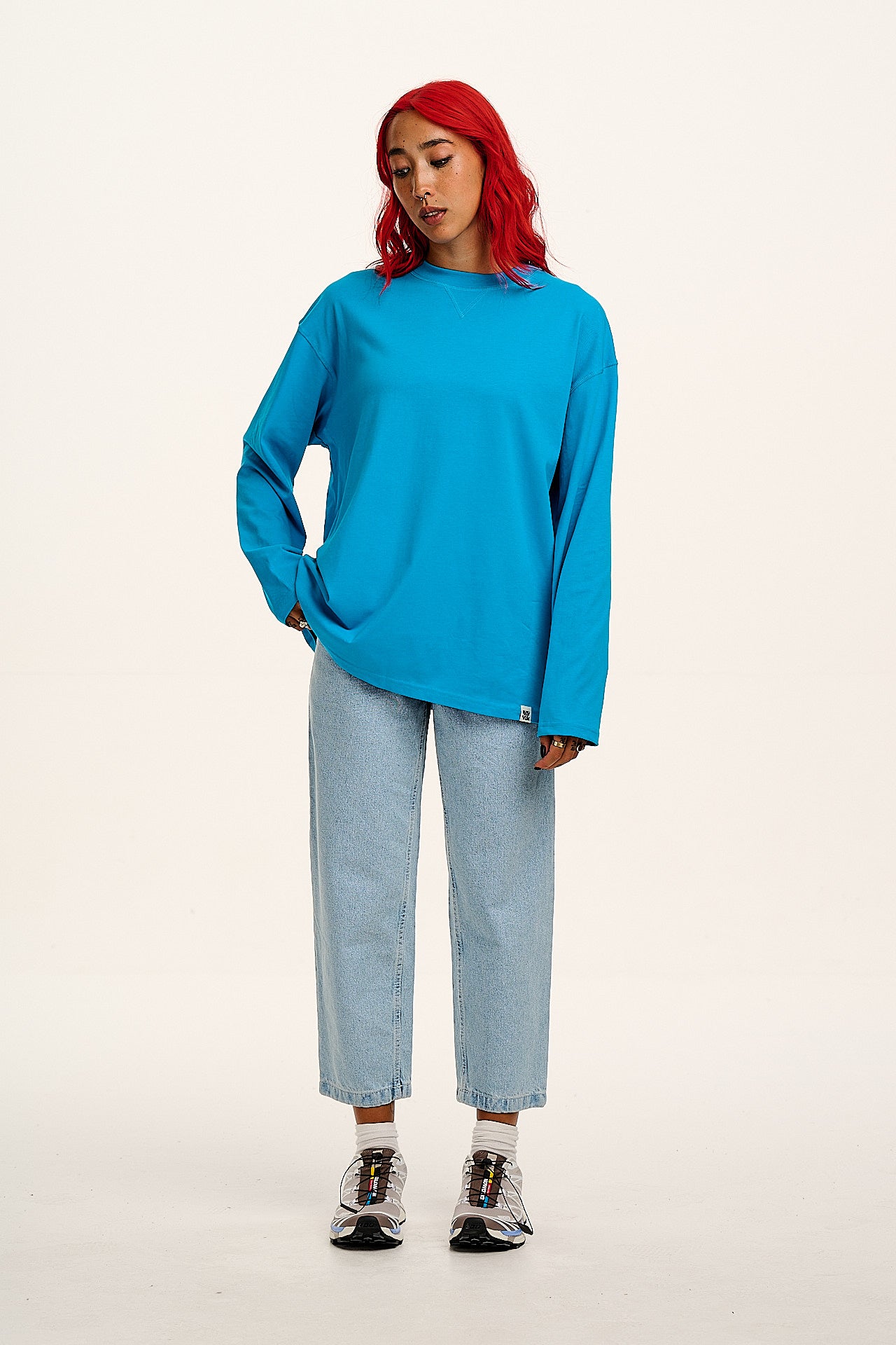 Murat - Long Sleeve Lightweight Cotton T-Shirt in Hawaiian Blue