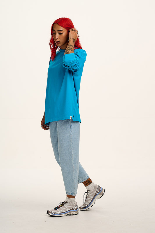 Murat - Long Sleeve Lightweight Cotton T-Shirt in Hawaiian Blue