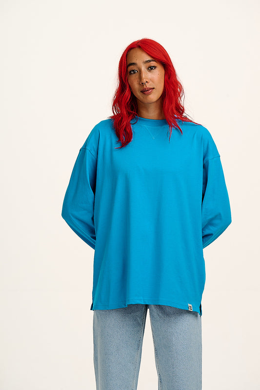 Murat - Long Sleeve Lightweight Cotton T-Shirt in Hawaiian Blue