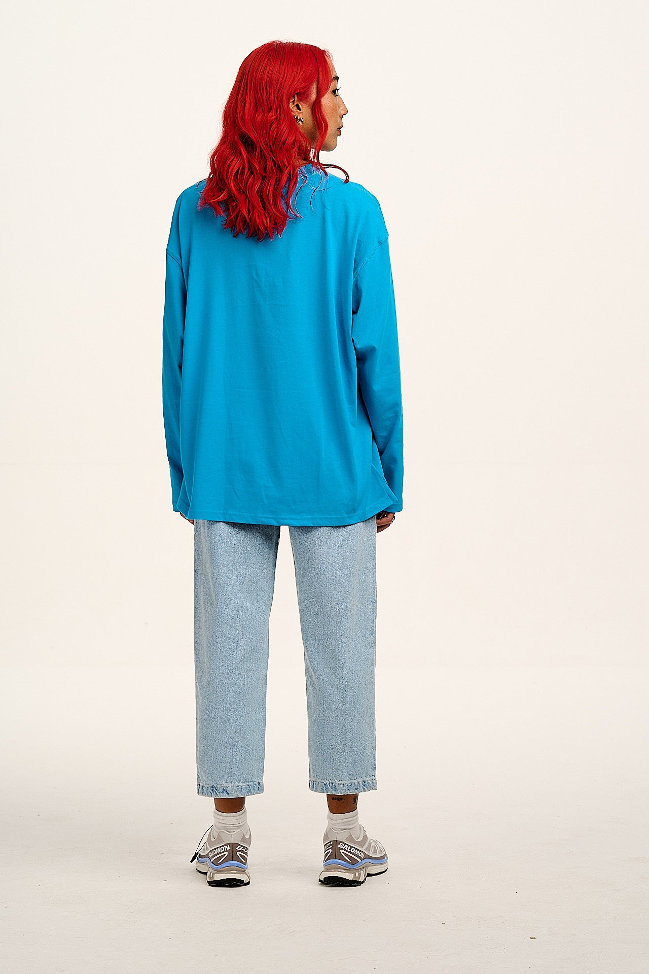 Murat - Long Sleeve Lightweight Cotton T-Shirt in Hawaiian Blue