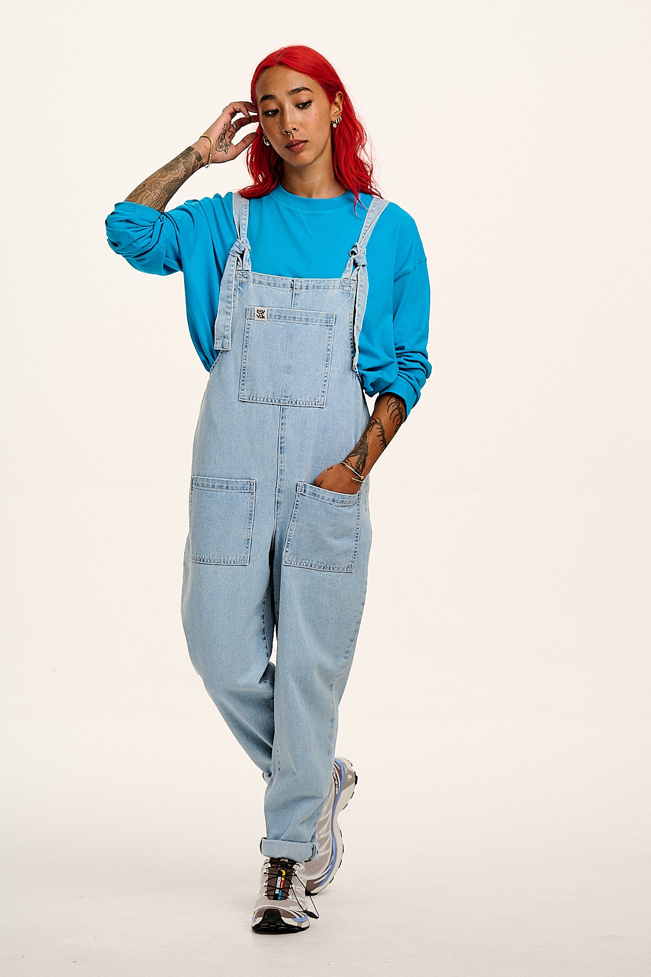 Murat - Long Sleeve Lightweight Cotton T-Shirt in Hawaiian Blue