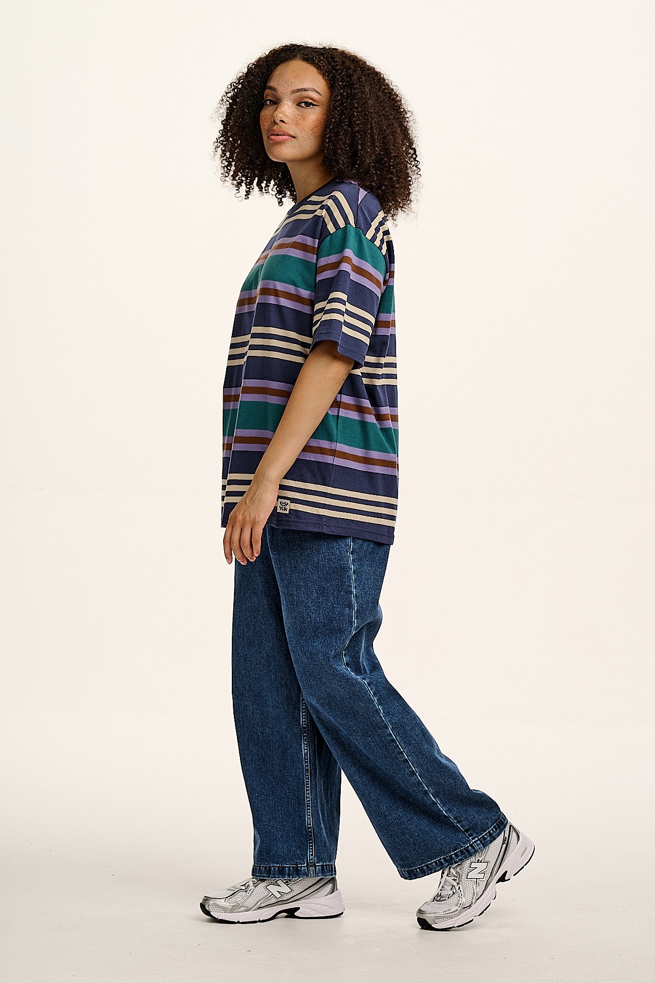 Benny - Oversized Cotton T-Shirt in Blue Earthy Stripe