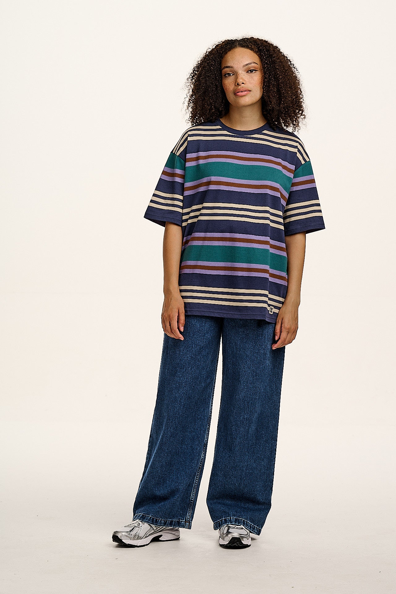 Benny - Oversized Cotton T-Shirt in Blue Earthy Stripe