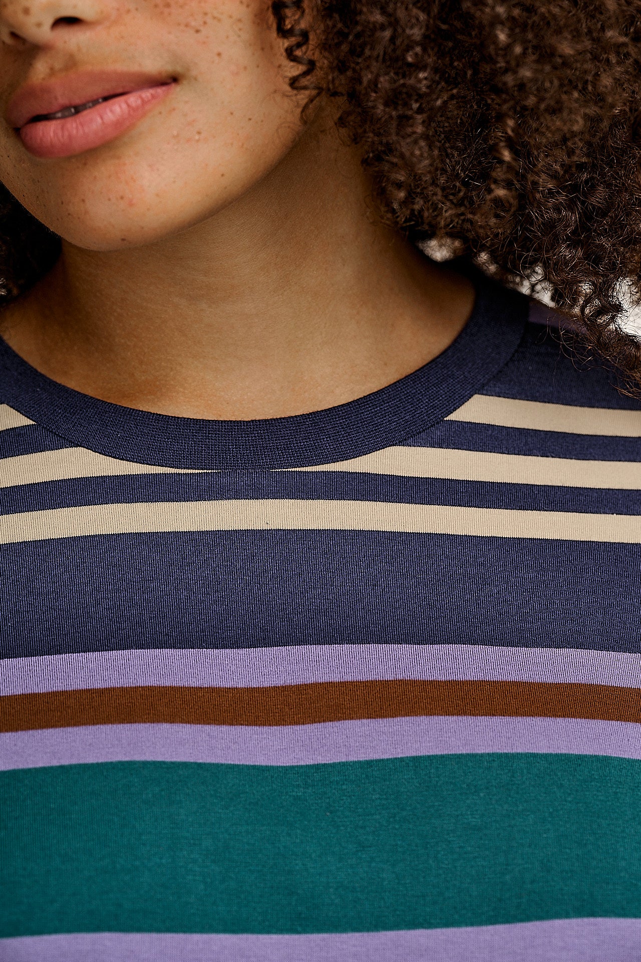 Benny - Oversized Cotton T-Shirt in Blue Earthy Stripe