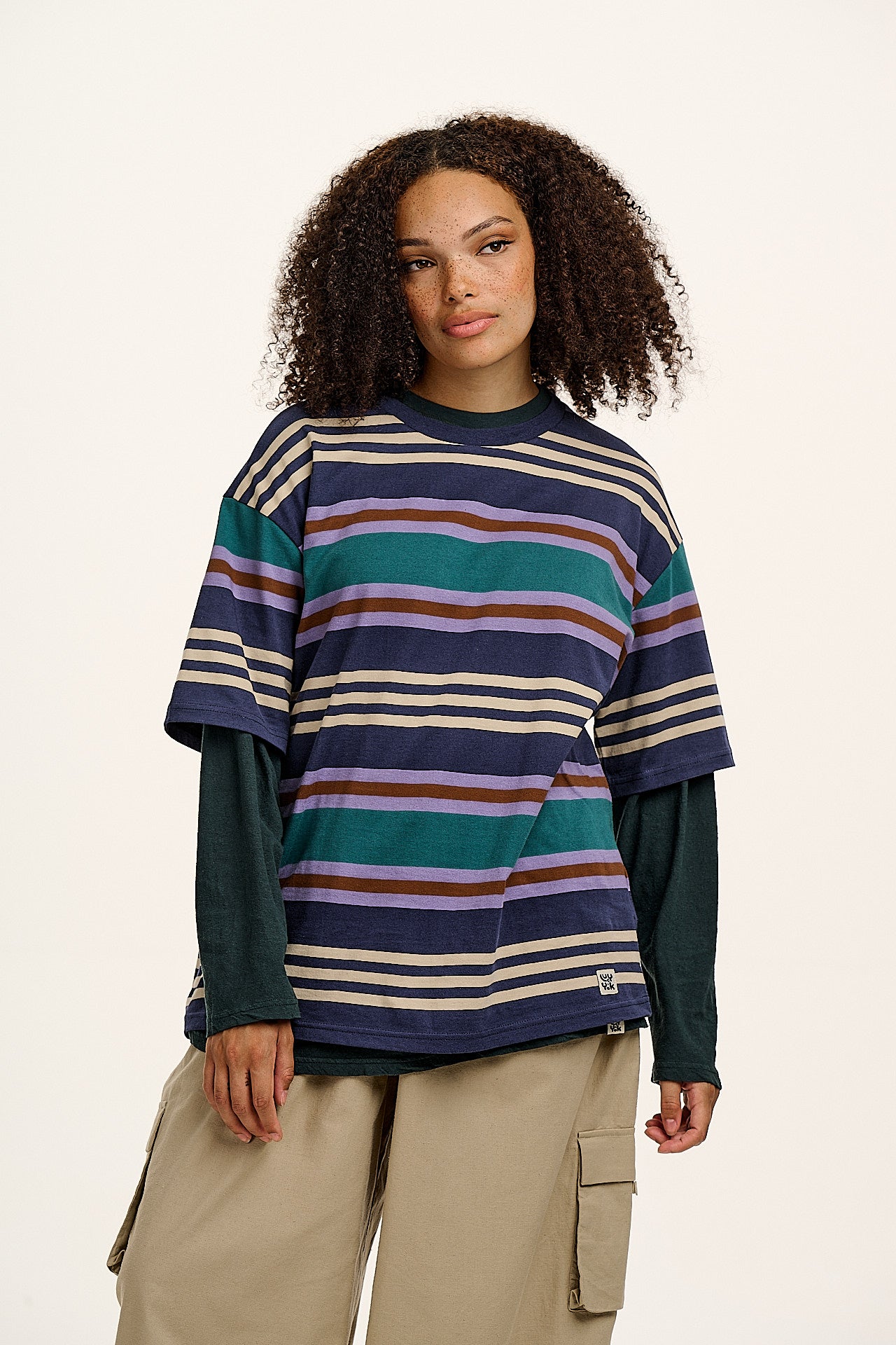 Benny - Oversized Cotton T-Shirt in Blue Earthy Stripe