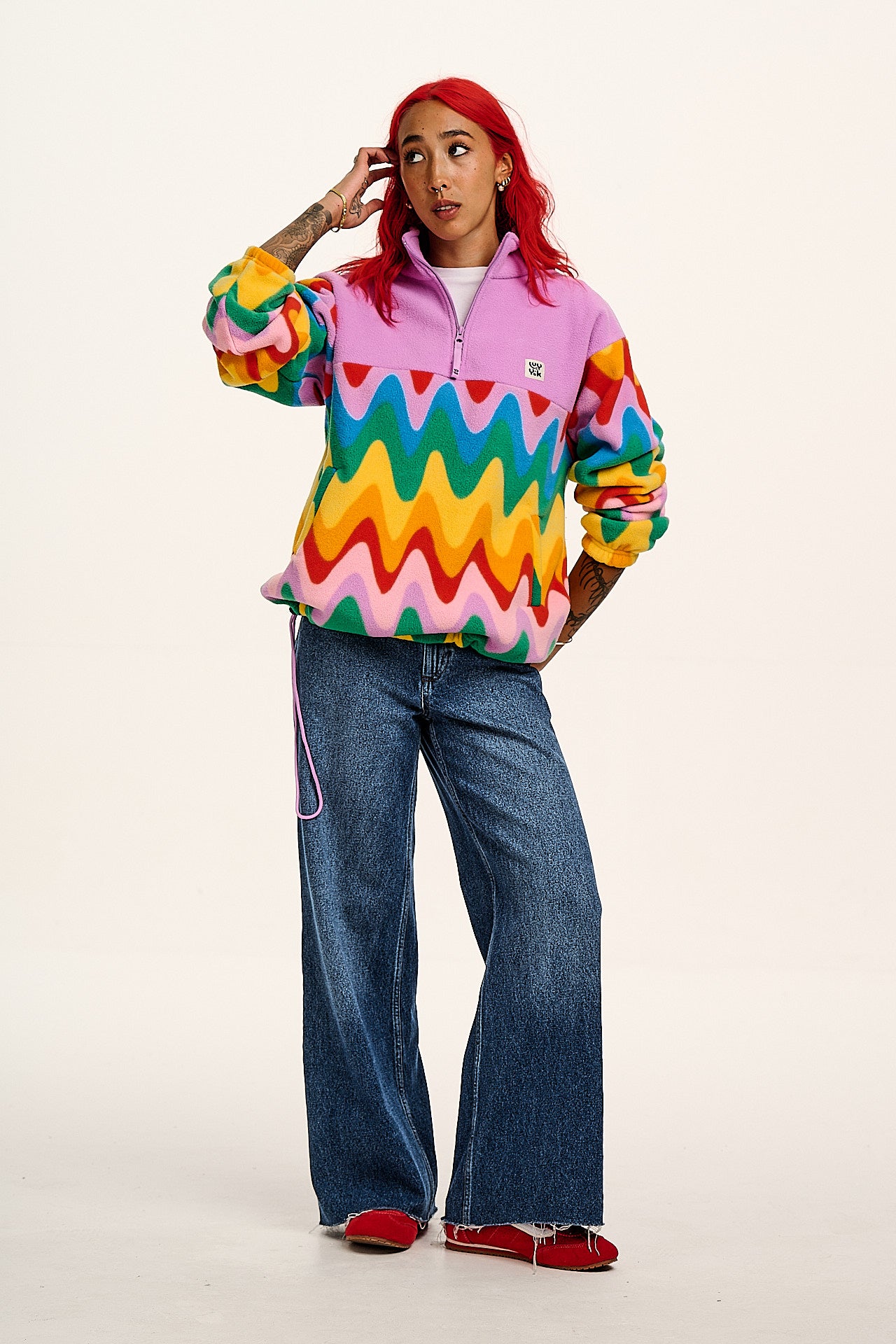 Stevie - Polar Fleece in Wavy Rainbow Print