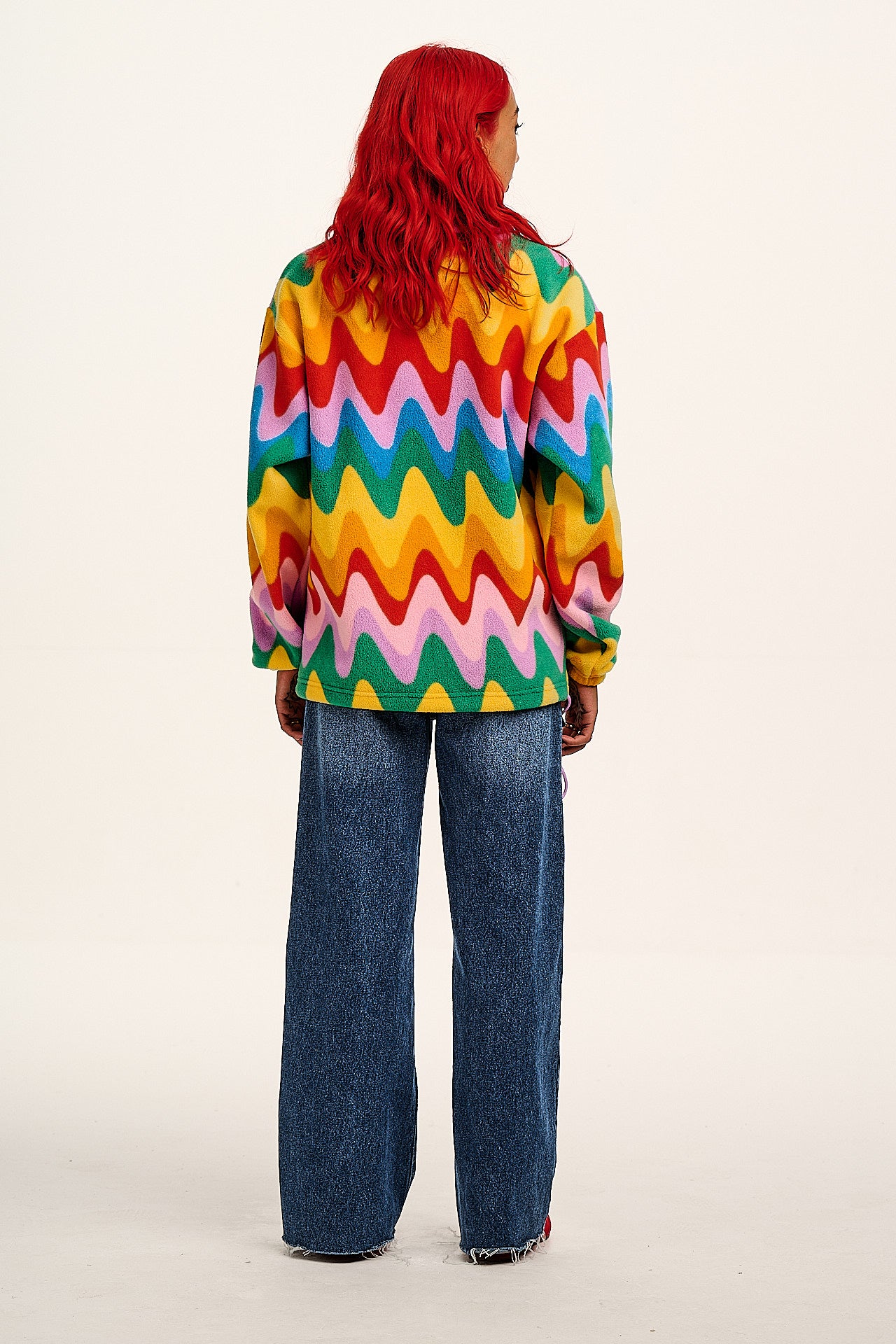 Stevie - Polar Fleece in Wavy Rainbow Print
