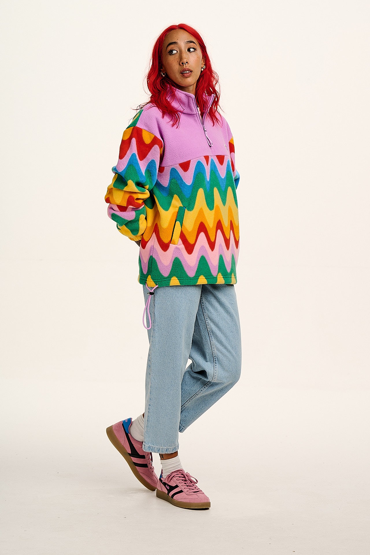 Stevie - Polar Fleece in Wavy Rainbow Print