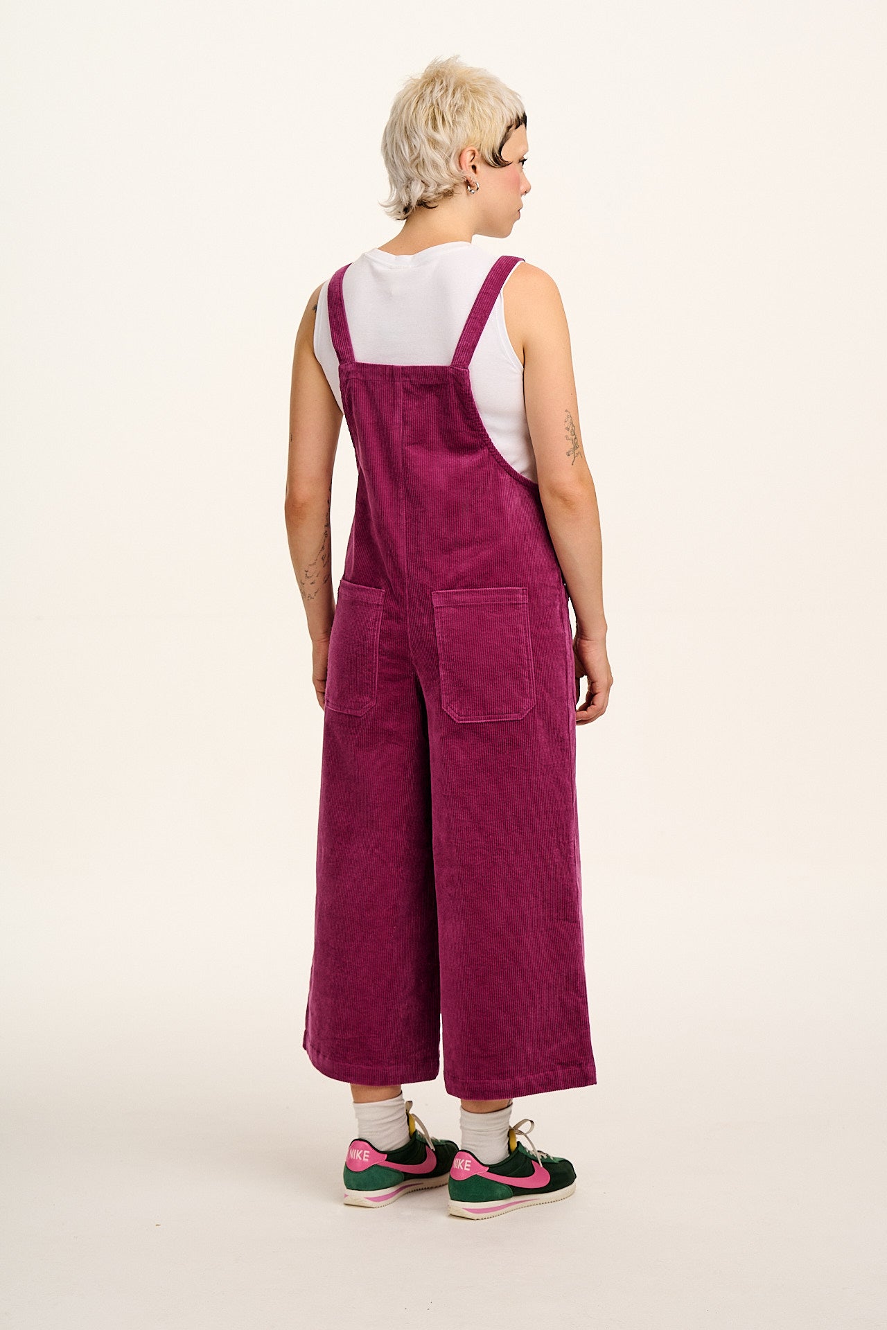 Jenny - Wide Leg Corduroy Dungaree in Raspberry