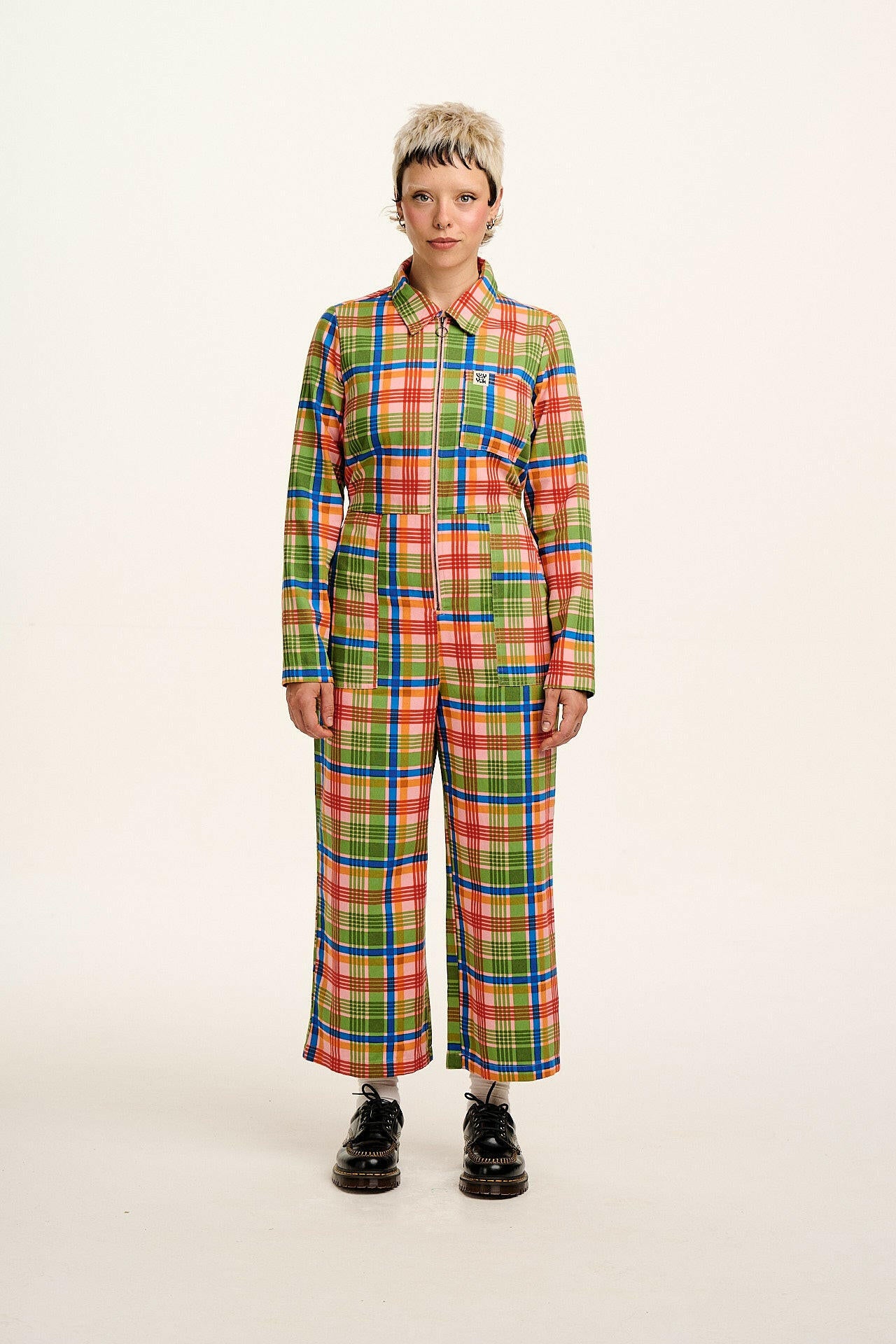 Tavira - Cotton Long Sleeve Jumpsuit in Kitchen Check