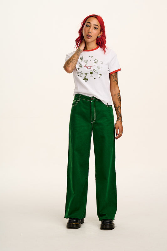 Carter - High Waisted Jeans in Green Contrast Stitch