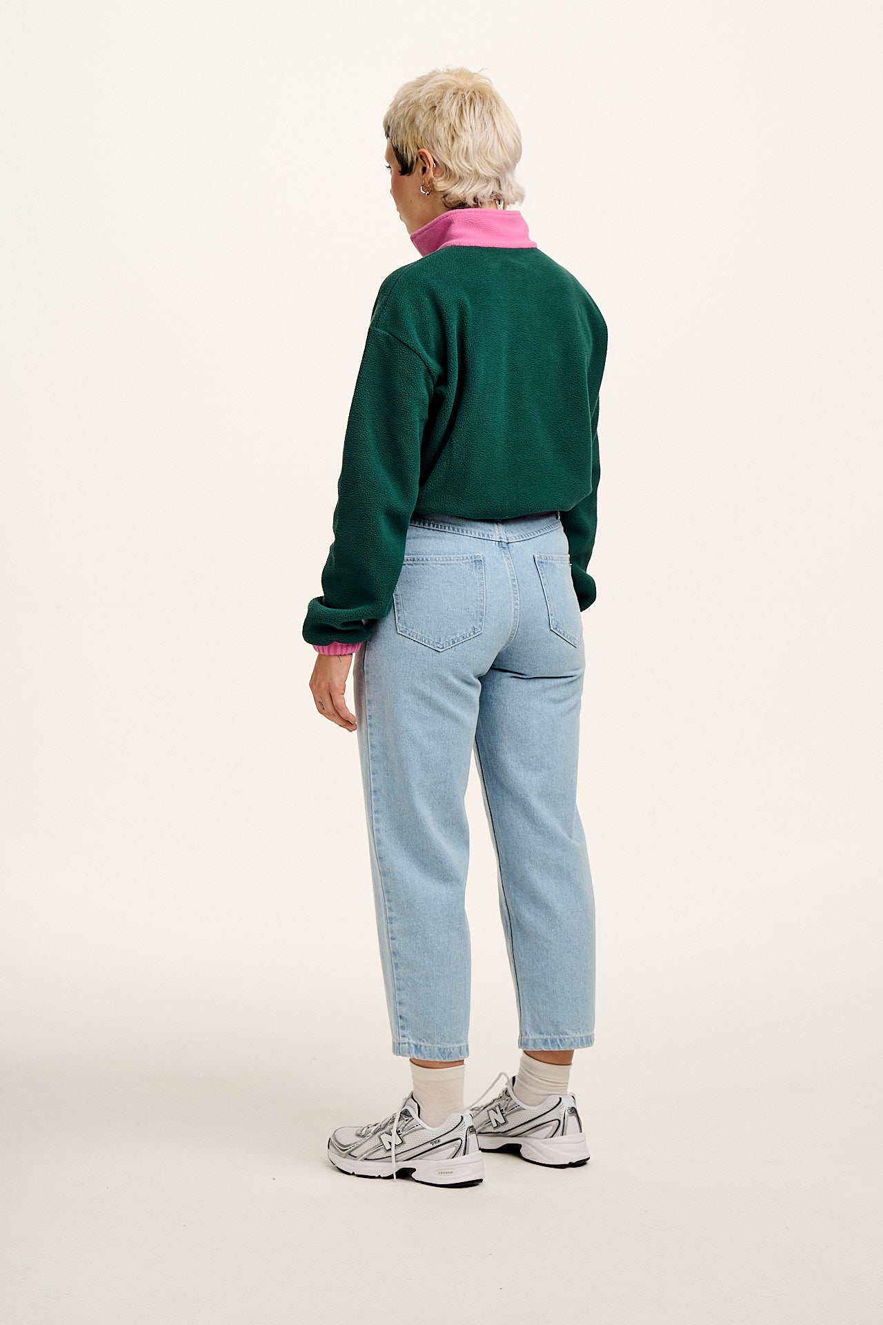 Blake - Cropped Polar Fleece in Green with Pink Contrast
