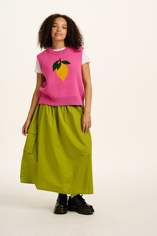 Saffle - Knitted Sweater Vest in Pink with Lemon