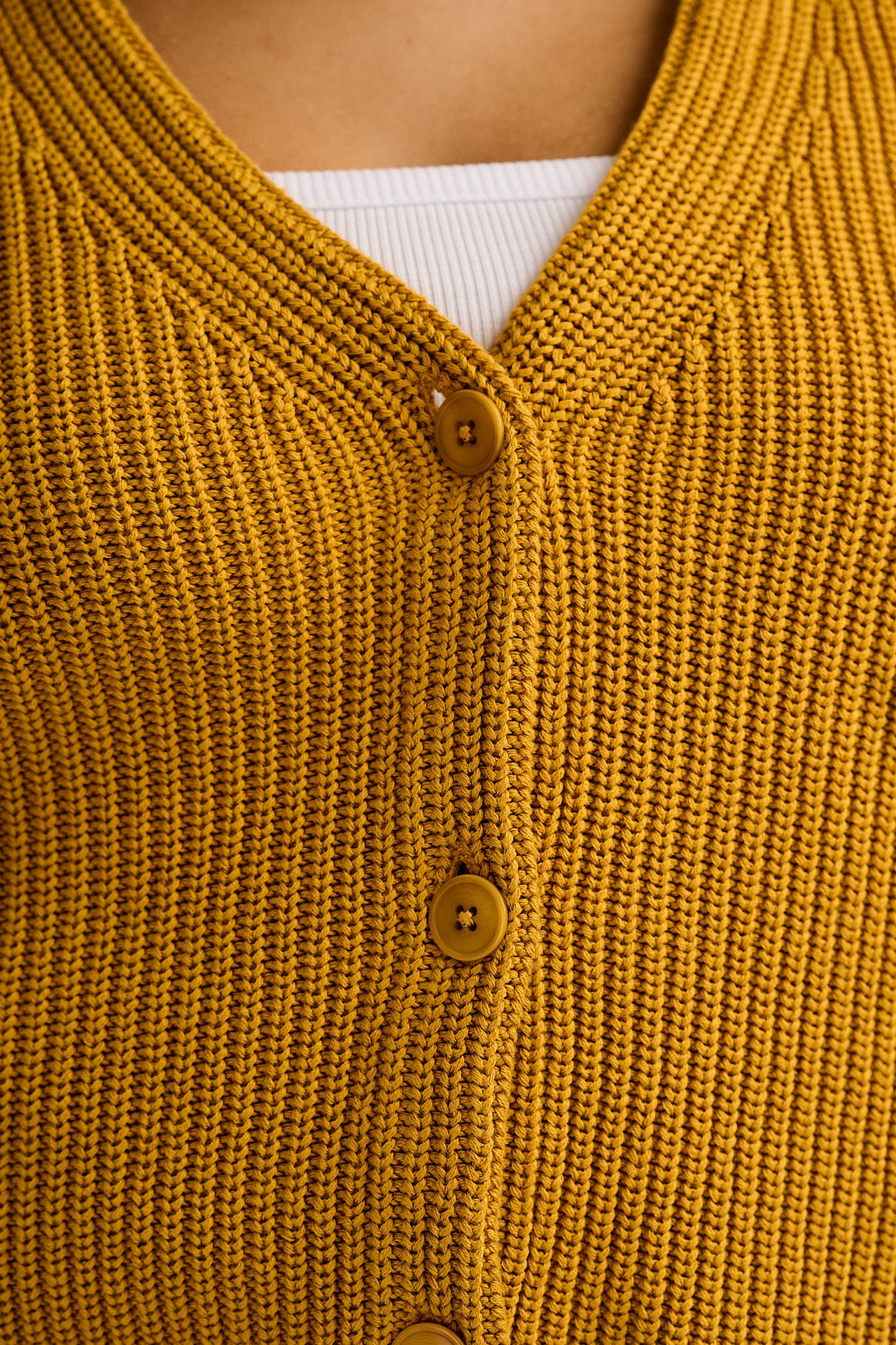 Robyn - V-Neck Cotton Cardigan in Mustard Yellow