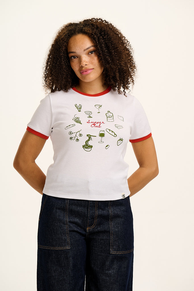 Maya - Cotton T-Shirt in Supper Club Print