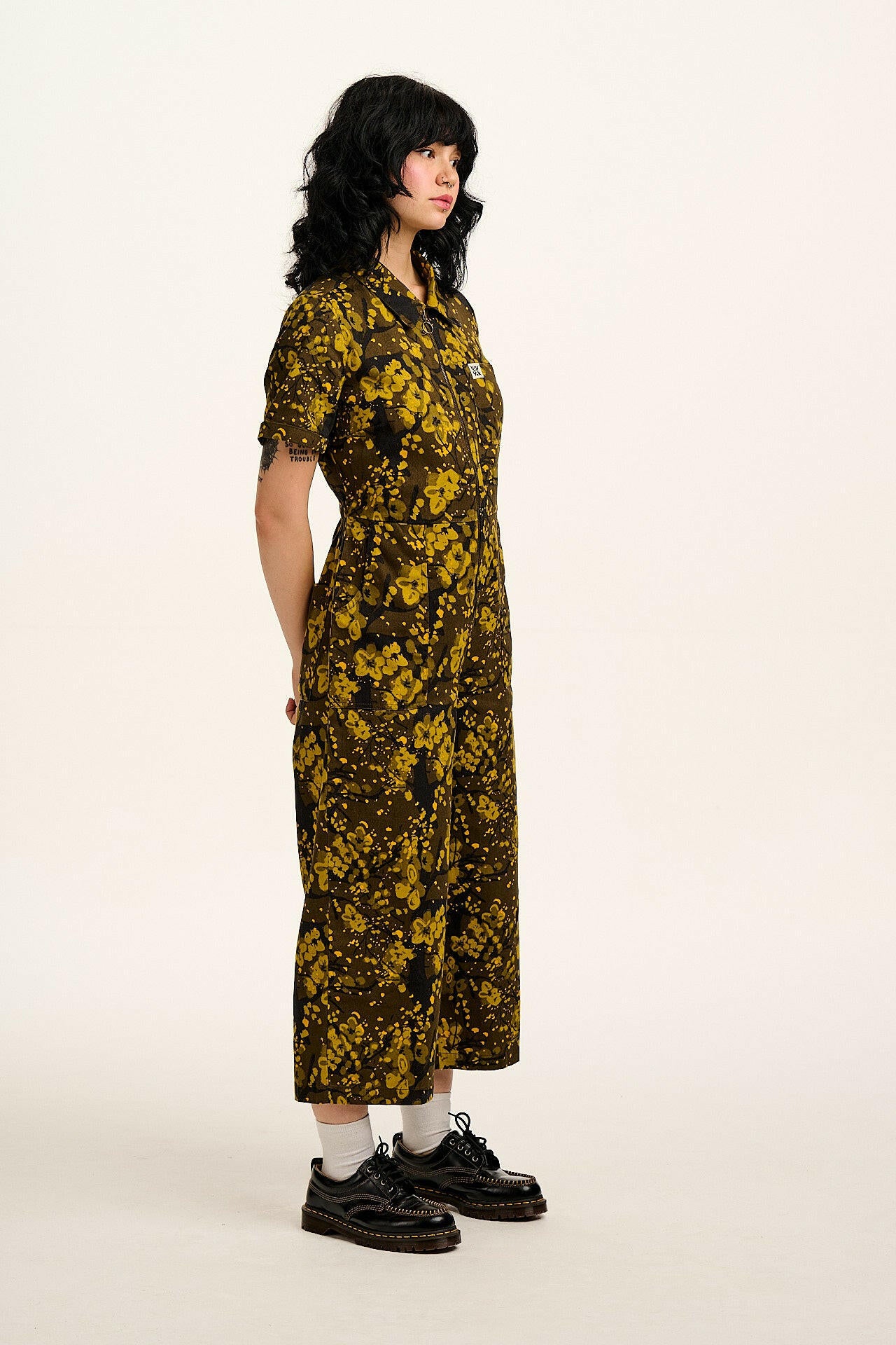 Ragan - Cotton Jumpsuit in Green Blossom Print