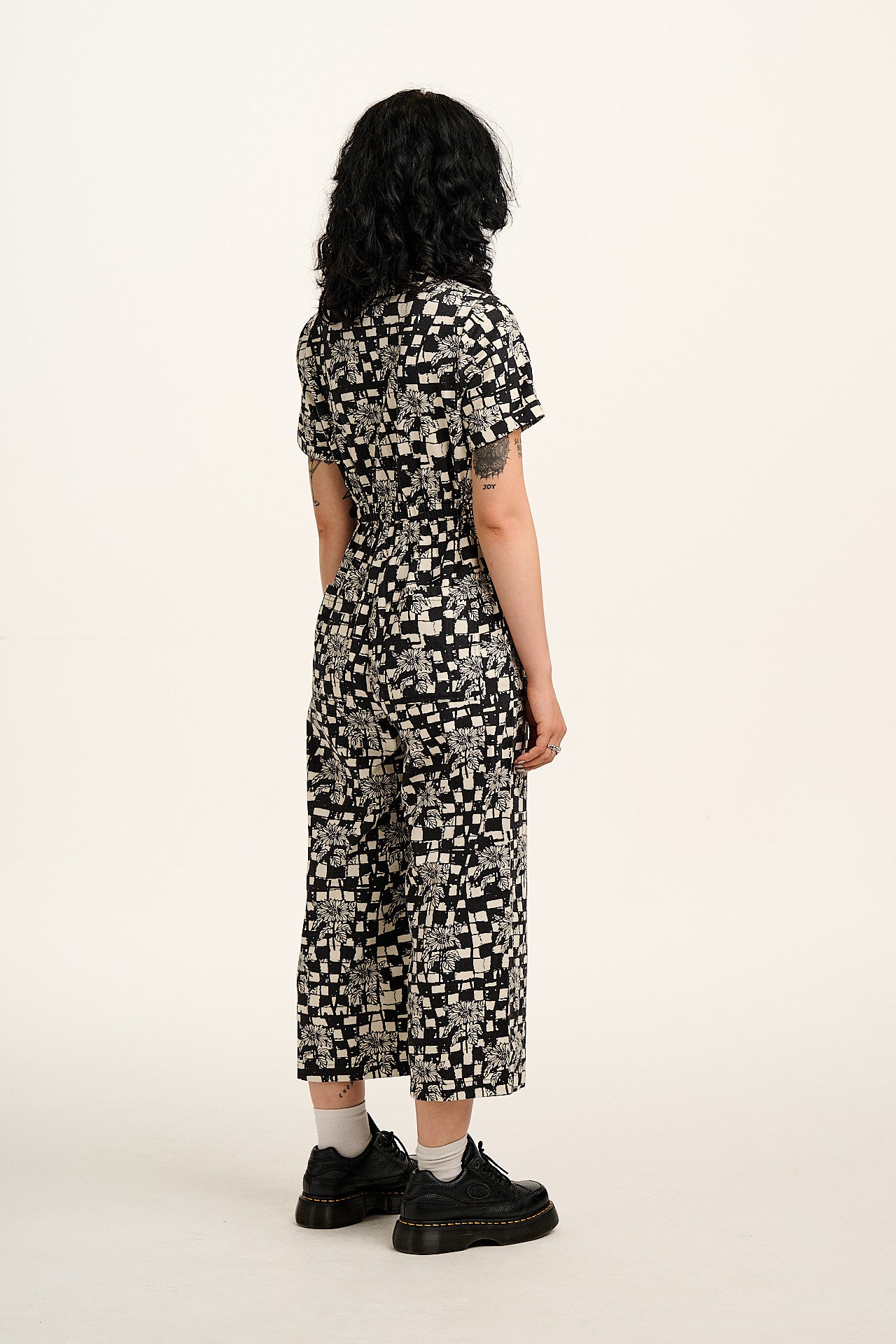 L.E. Ragan - Cotton Jumpsuit in Black & White Sunflower Check