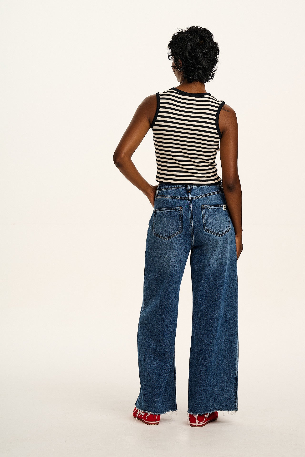 Rue - Rib Tank Top in Black & White Stripe