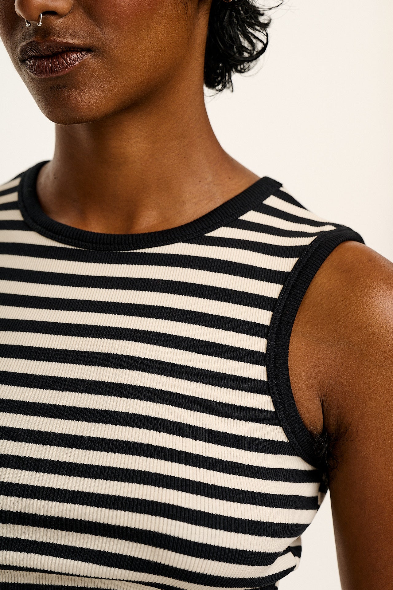 Rue - Rib Tank Top in Black & White Stripe