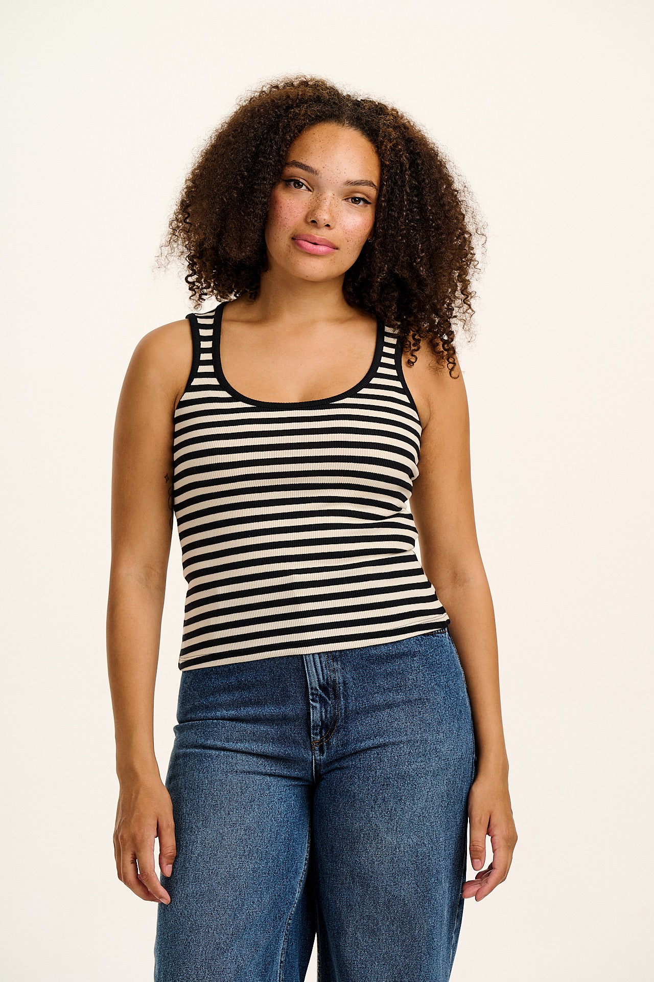 Romy - Ribbed Vest in Black & White Stripe