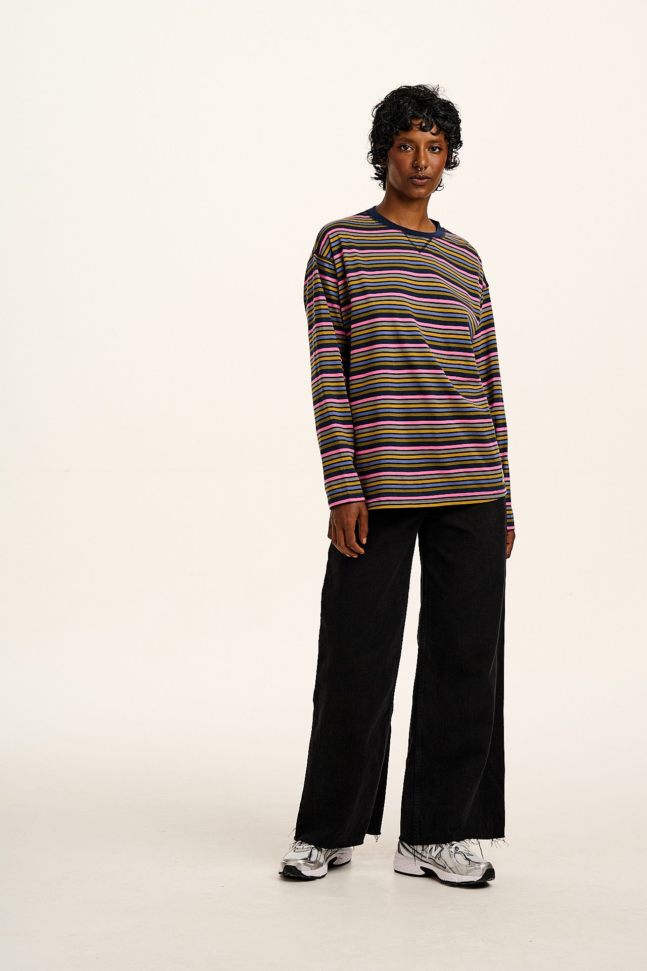 Murat - Long Sleeve Lightweight Cotton T-Shirt in Grunge Stripe