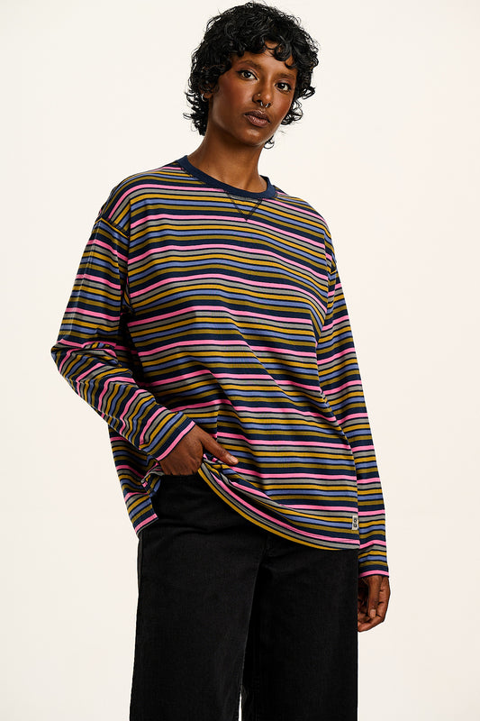 Murat - Long Sleeve Lightweight Cotton T-Shirt in Grunge Stripe