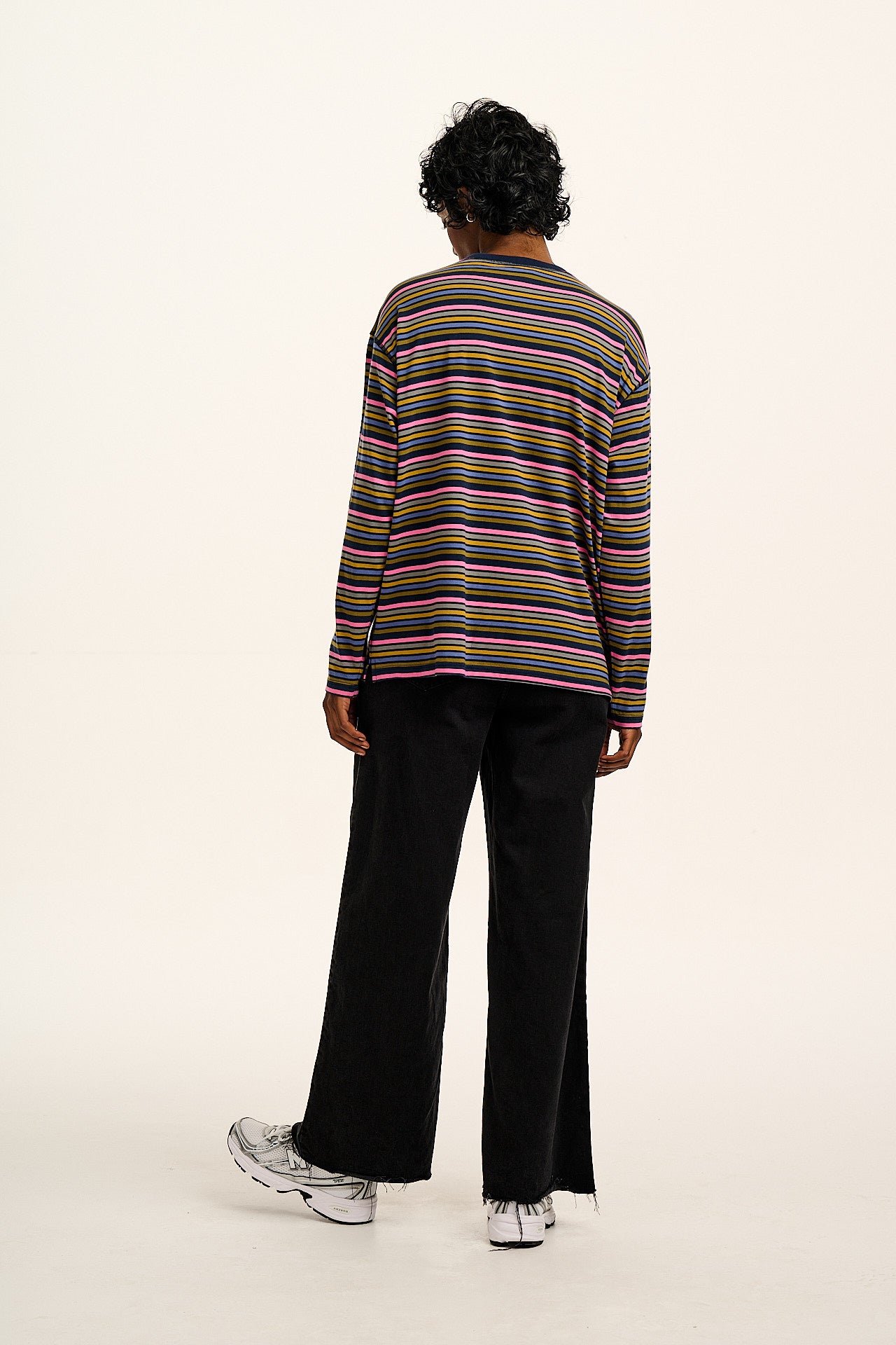 Murat - Long Sleeve Lightweight Cotton T-Shirt in Grunge Stripe